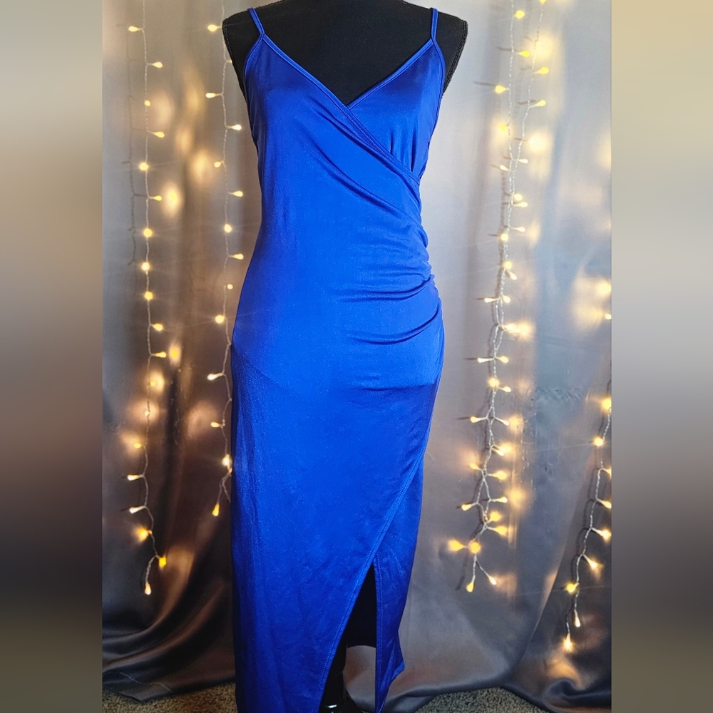 Blue Asymmetrical Ruched Bodycon Dress